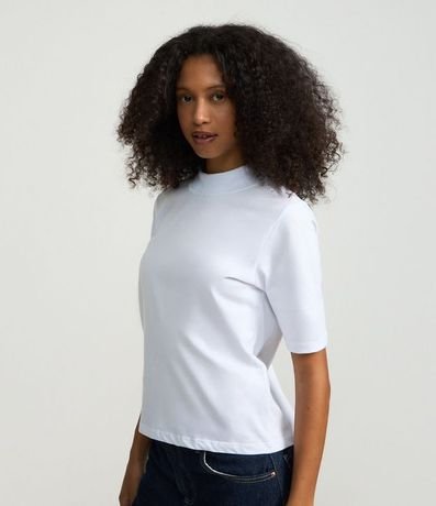 Blusa en Algodón con Cuello Alto y Manga Corta 1