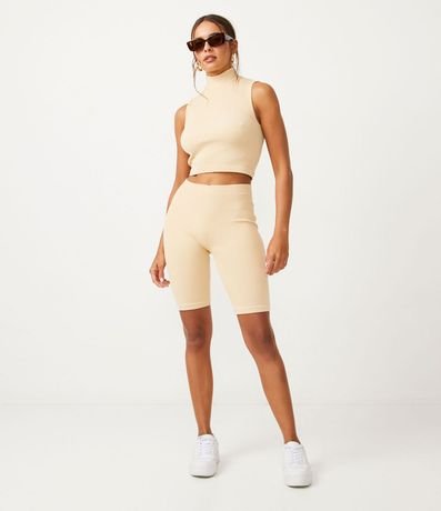 Blusa Musculosa en Poliamida Acanalada con Cuello Alto 2
