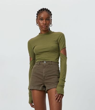 Blusa Cropped en Ribana con Recorte en la Manga 1