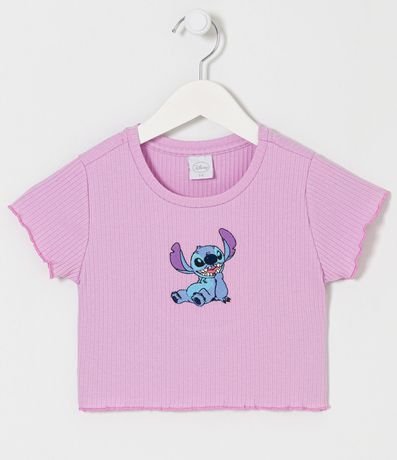 Blusa Cropped Infantil Acanalada con Bordado Stitch - Talle  5 a 14 años 1