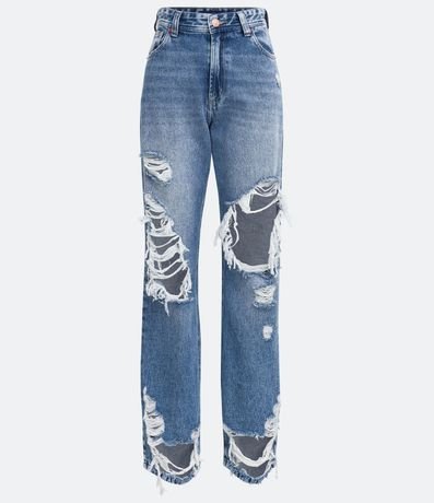 Pantalón Recto en Jeans con Desgastes y Agueros 1