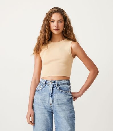 Blusa Musculosa Cropped en Viscosa Acanalada