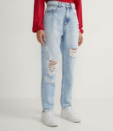 Pantalón Mom Jeans con Cintura Alta y Desgastes 1