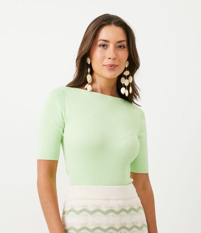 Blusa de Punto Acanalada con Cuello Barco 4