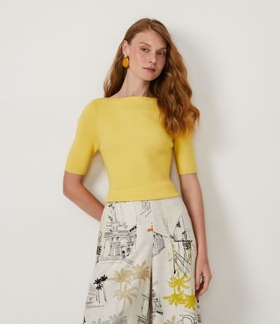 Blusa de Punto Acanalada con Cuello Barco 1
