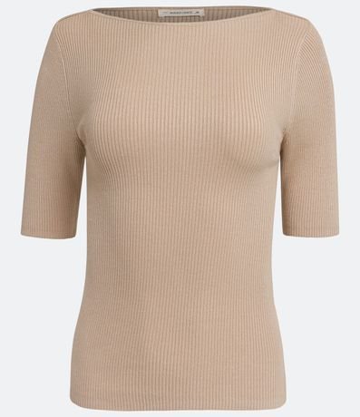 Blusa de Punto Acanalada con Cuello Barco 5