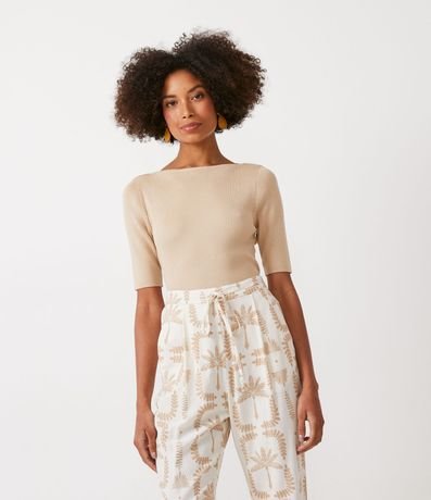 Blusa de Punto Acanalada con Cuello Barco 1
