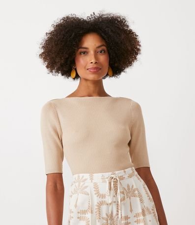 Blusa de Punto Acanalada con Cuello Barco 4