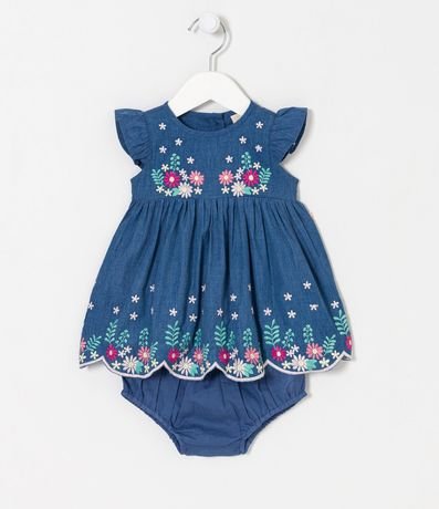 Vestido Infantil con Bordados Florais y Bombacha - Talle 0 a 18 meses 1