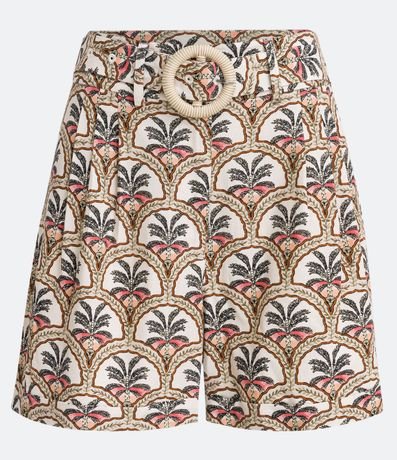 Short en Viscolino con Cinturón y Estampado de Cocoteros 6