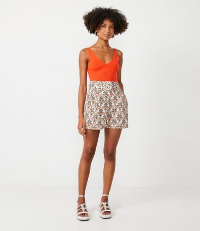 Short en Viscolino con Cinturón y Estampado de Cocoteros 2