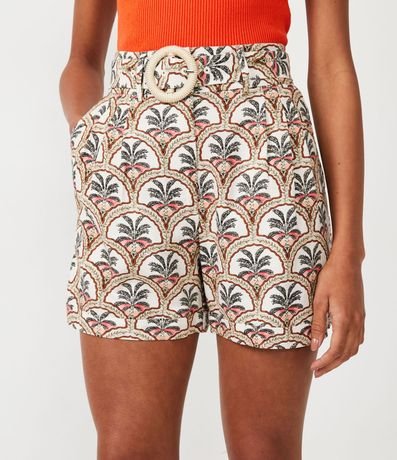 Short en Viscolino con Cinturón y Estampado de Cocoteros 3