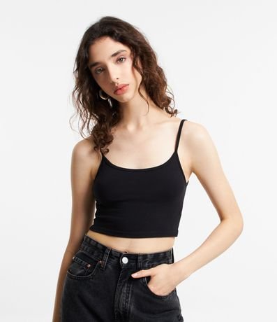 Blusa Musculosa Cropped en Algodón con Breteles Finos 2
