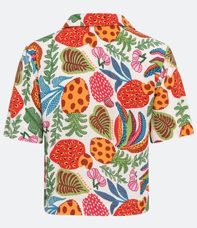 Camisa en Viscosa con Manga Corta y Estampado Tropical Flores y Frutas 6