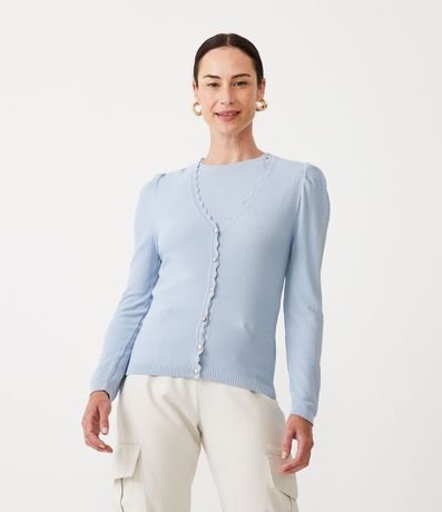 Cardigan de Punto con Acabado de Olas en el Escote
