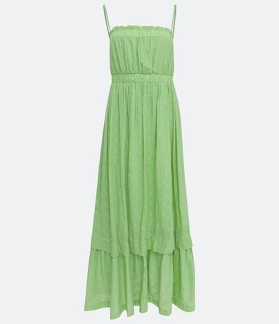 Vestido Largo en Algodón Texturizado con Tirantes Finos y Fruncidos 7