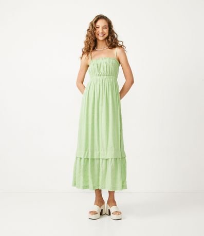 Vestido Largo en Algodón Texturizado con Tirantes Finos y Fruncidos 2