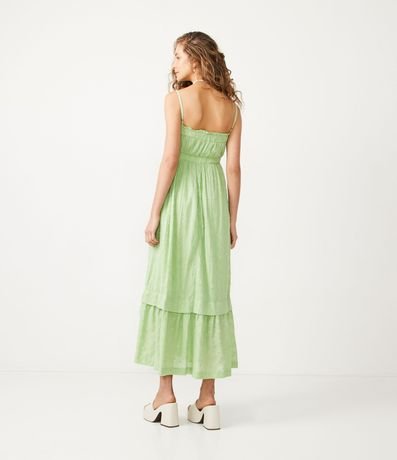 Vestido Largo en Algodón Texturizado con Tirantes Finos y Fruncidos 3