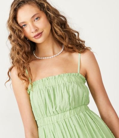 Vestido Largo en Algodón Texturizado con Tirantes Finos y Fruncidos 5