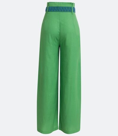 Pantalón en Lino con Pliegues y Cinturón Bordado 6