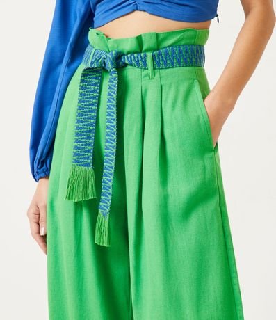 Pantalón en Lino con Pliegues y Cinturón Bordado 4