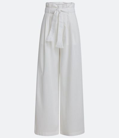 Pantalón en Lino con Pliegues y Cinturón Bordado 6