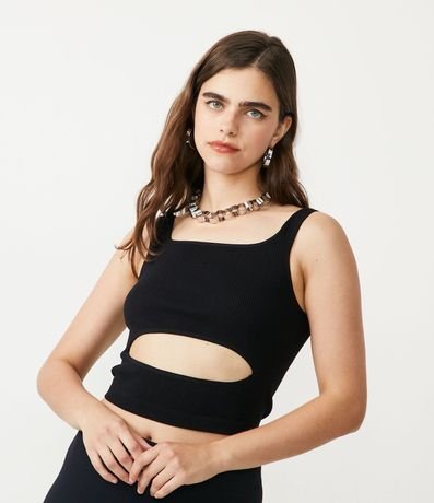 Blusa Musculosa Cropped en Poliamida Acanalada sin Costura