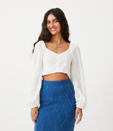 Blusa Cropped en Algodón con Manga Amplia y Lastex 2