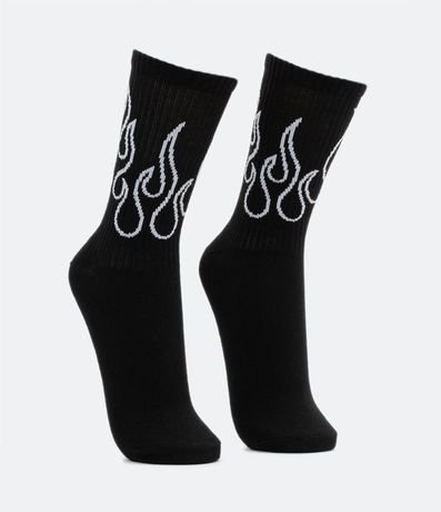 Media Caña Larga en Algodón con Estampado Fuego 2