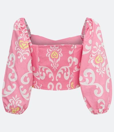 Blusa Corta en Tricolina con Estampado Étnico y Manga Abullonada 6