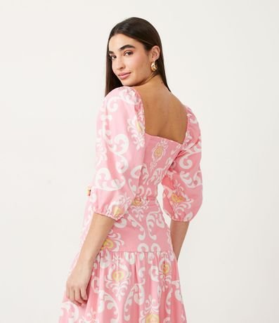 Blusa Corta en Tricolina con Estampado Étnico y Manga Abullonada 4
