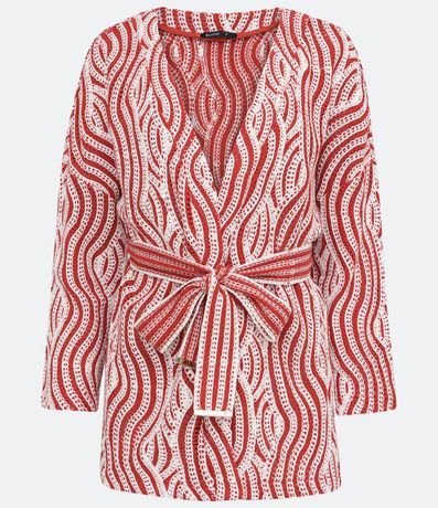 Cardigan Alargado de Punto con Lazo y Estampado Geométrico 6