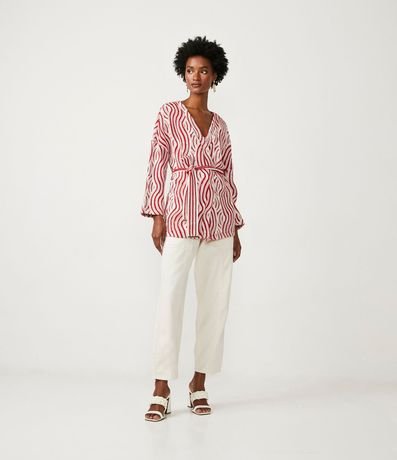 Cardigan Alargado de Punto con Lazo y Estampado Geométrico 2