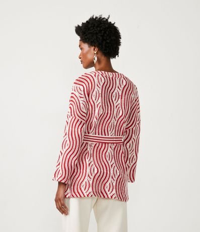Cardigan Alargado de Punto con Lazo y Estampado Geométrico 3