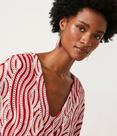 Cardigan Alargado de Punto con Lazo y Estampado Geométrico 4