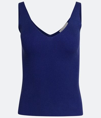 Blusa Musculosa en Punto Acanalado con Escote V 5