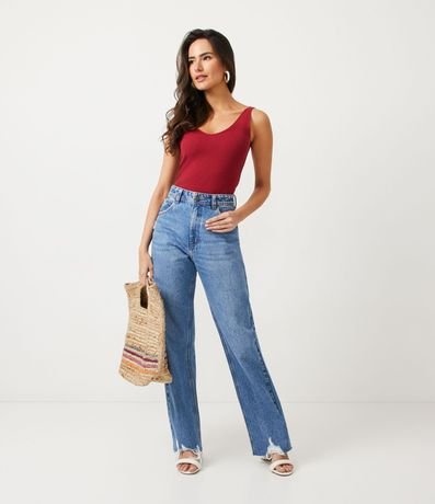 Blusa Musculosa en Punto Acanalado con Escote V 2