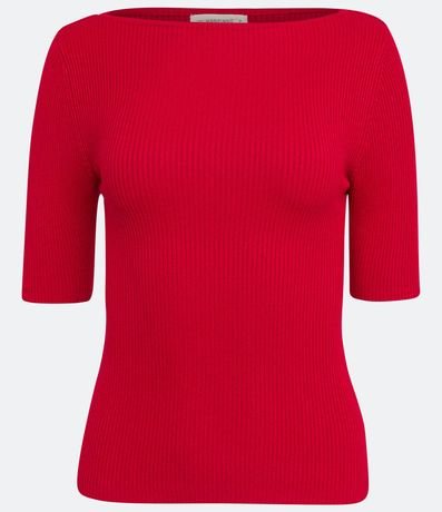 Blusa de Punto Acanalada con Cuello Barco 5