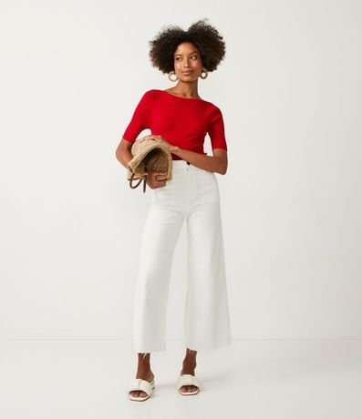 Blusa de Punto Acanalada con Cuello Barco 2