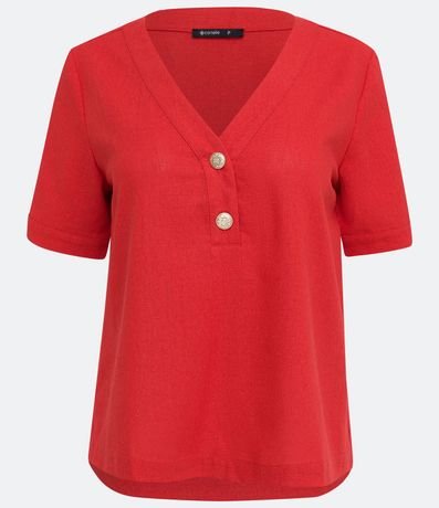 Blusa en Lino con Escote V y Detalle en Botón 5