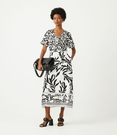 Pollera Midi en Lino con Estampado Floral