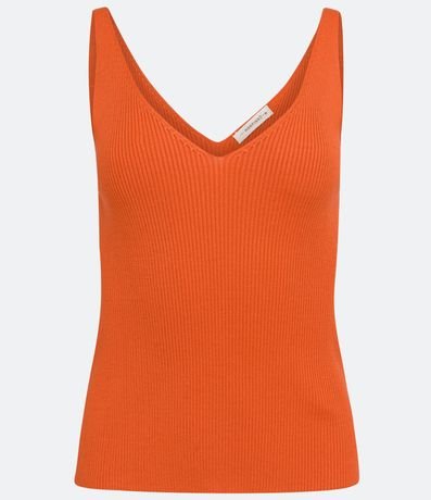 Blusa Musculosa en Punto Acanalado con Escote V 6