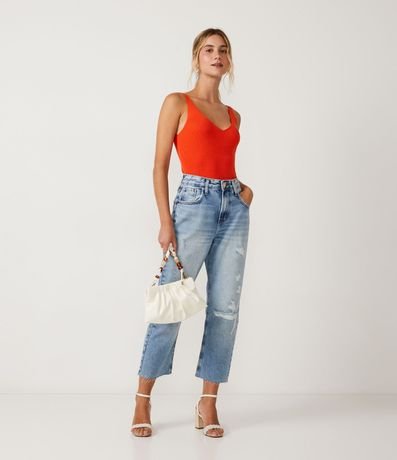 Blusa Musculosa en Punto Acanalado con Escote V 2