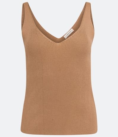 Blusa Musculosa en Punto Acanalado con Escote V 6