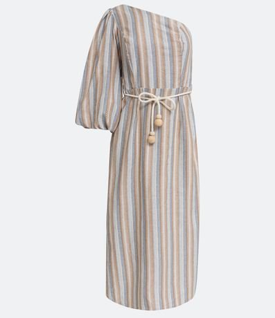 Vestido Midi en Viscolino de un Hombro y Estampado de Rayas 5