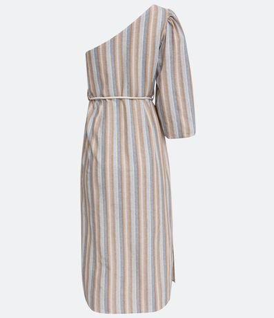 Vestido Midi en Viscolino de un Hombro y Estampado de Rayas 6