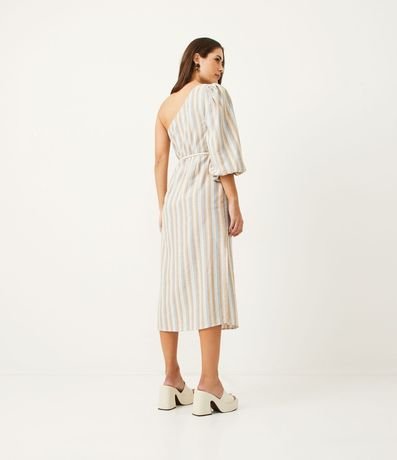 Vestido Midi en Viscolino de un Hombro y Estampado de Rayas 2