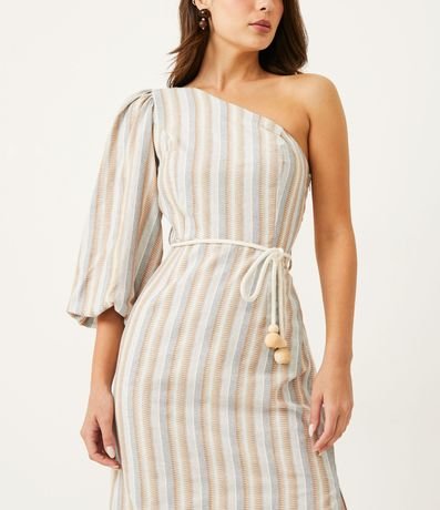 Vestido Midi en Viscolino de un Hombro y Estampado de Rayas 4