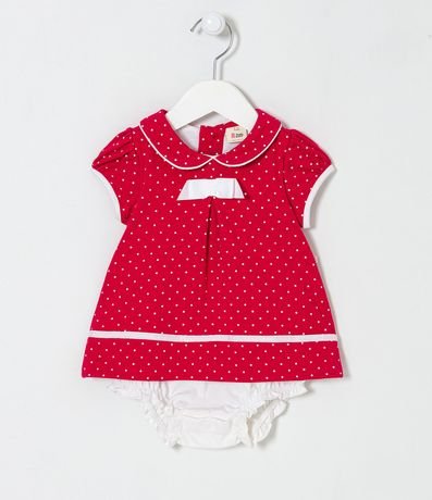 Vestido Body Infantil Estampado de Lunares con Lazo Pequeño - Talle 0 a 18 meses 1
