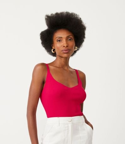 Blusa Musculosa de Punto Acanalado con Escote V